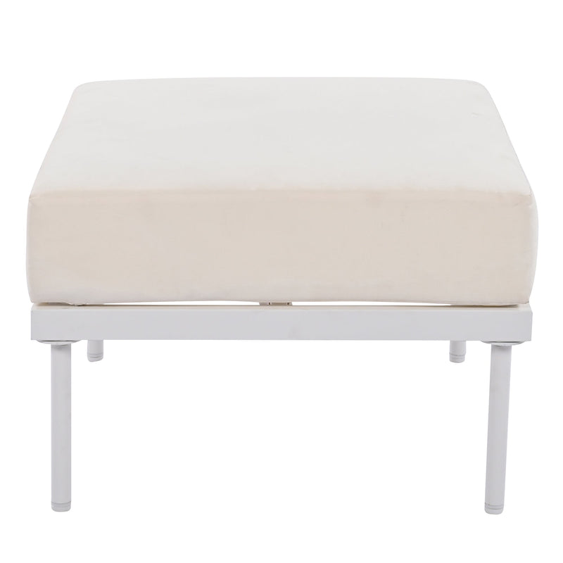 8-Piece Patio Sectional Sofa Set with Tempered Glass Coffee Table and Wooden Coffee Table for Outdoor Oasis, Garden, Patio and Poolside (Beige Cushion + White Steel)