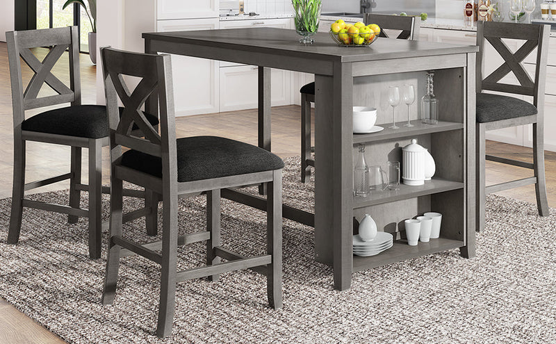 5 Pieces Counter Height Rustic Farmhouse Dining Room Wooden Bar Table Set with 4 Chairs, Gray
