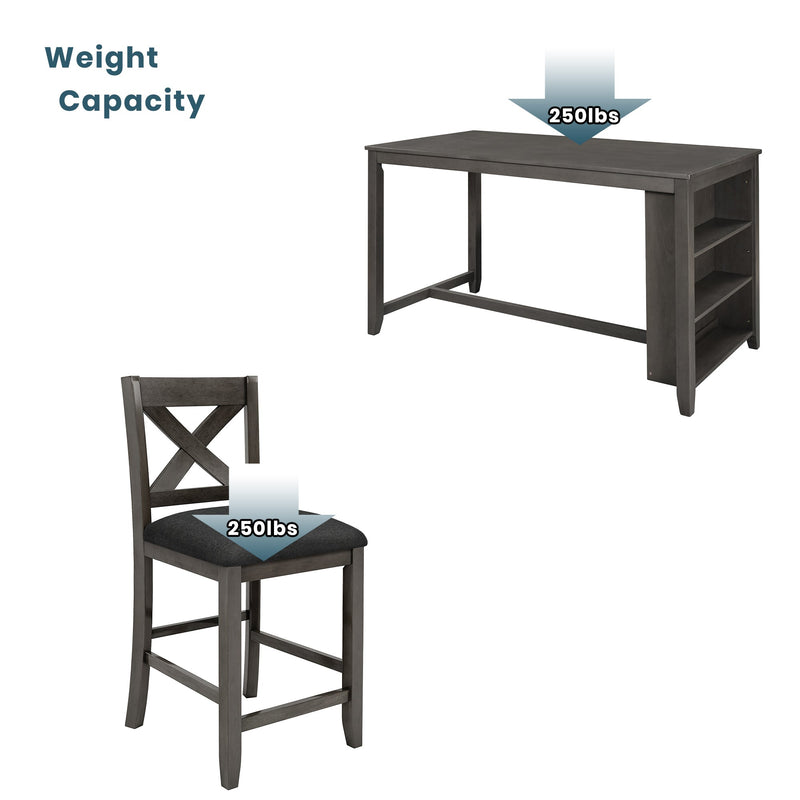 5 Pieces Counter Height Rustic Farmhouse Dining Room Wooden Bar Table Set with 4 Chairs, Gray