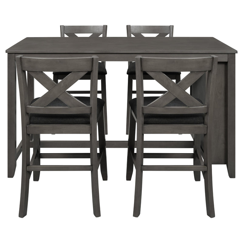5 Pieces Counter Height Rustic Farmhouse Dining Room Wooden Bar Table Set with 4 Chairs, Gray