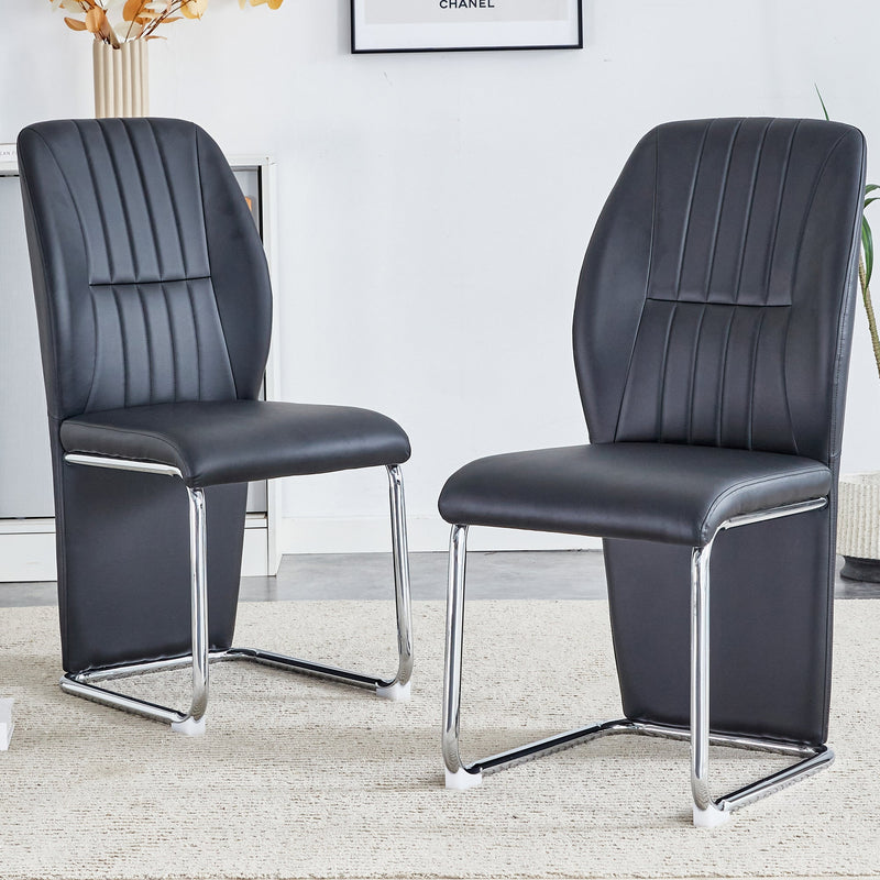 A set of 4 dining chairs, black dining chair set, PU material high backrest seats and sturdy leg chairs, suitable for restaurants, kitchens, and living rooms