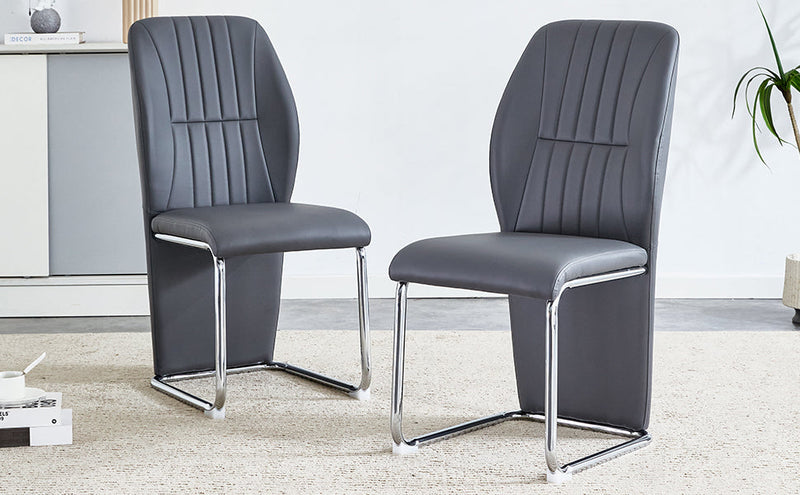 A set of 4 dining chairs, gray dining chair set, PU material patterned high backrest seats and sturdy leg chairs, suitable for restaurants, kitchens, and living rooms.