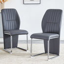 A set of 4 dining chairs, gray dining chair set, PU material patterned high backrest seats and sturdy leg chairs, suitable for restaurants, kitchens, and living rooms.