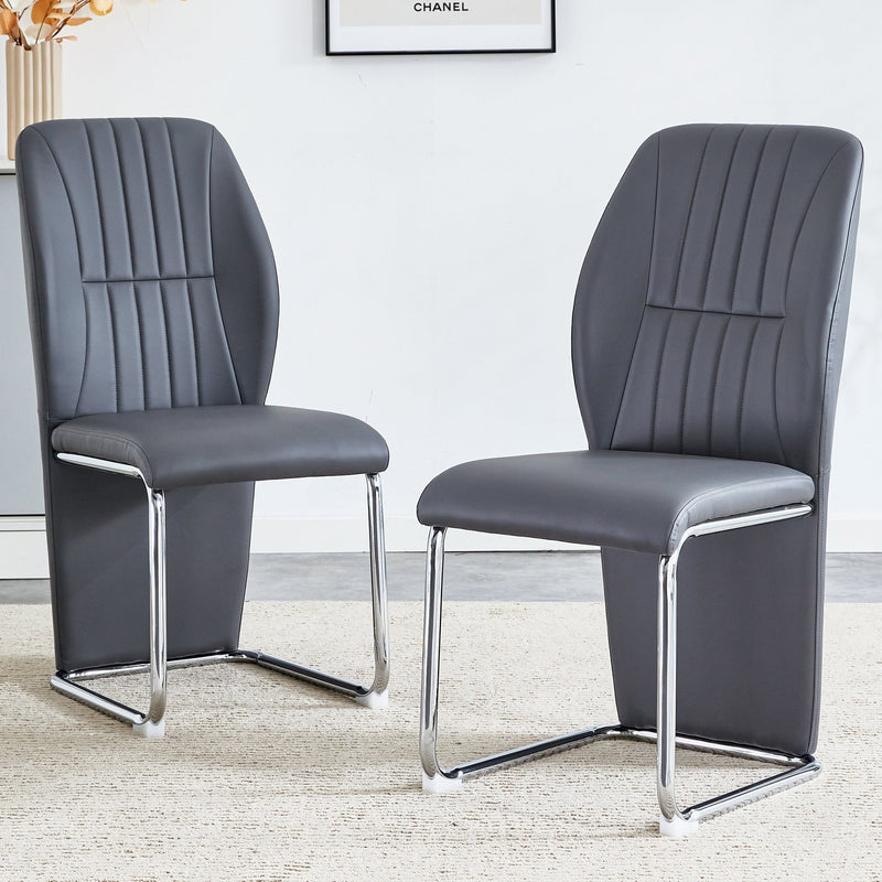 A set of 4 dining chairs, gray dining chair set, PU material patterned high backrest seats and sturdy leg chairs, suitable for restaurants, kitchens, and living rooms.