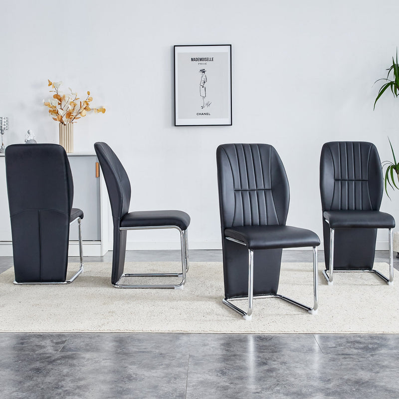 A set of 4 dining chairs, black dining chair set, PU material high backrest seats and sturdy leg chairs, suitable for restaurants, kitchens, and living rooms