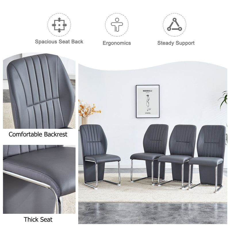 A set of 4 dining chairs, gray dining chair set, PU material patterned high backrest seats and sturdy leg chairs, suitable for restaurants, kitchens, and living rooms.