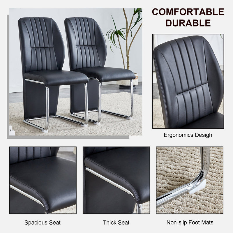 A set of 4 dining chairs, black dining chair set, PU material high backrest seats and sturdy leg chairs, suitable for restaurants, kitchens, and living rooms