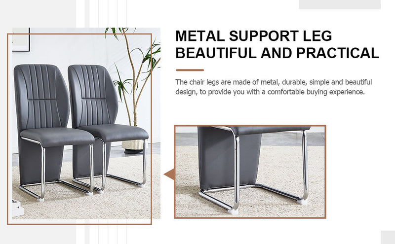 A set of 4 dining chairs, gray dining chair set, PU material patterned high backrest seats and sturdy leg chairs, suitable for restaurants, kitchens, and living rooms.