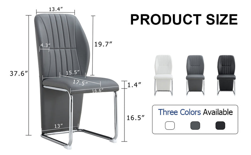 A set of 4 dining chairs, gray dining chair set, PU material patterned high backrest seats and sturdy leg chairs, suitable for restaurants, kitchens, and living rooms.