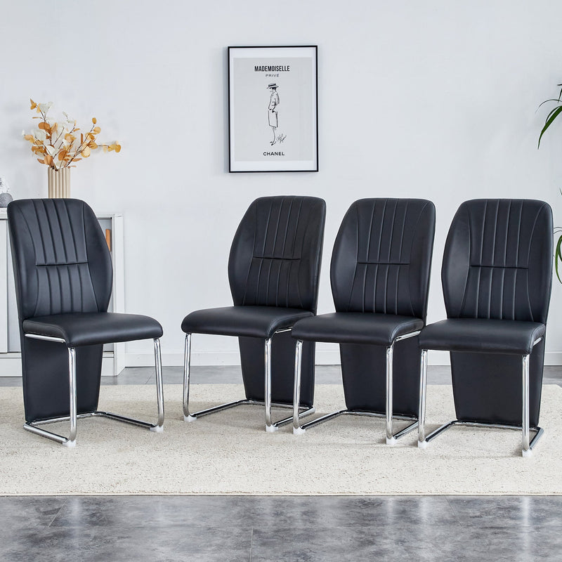 A set of 4 dining chairs, black dining chair set, PU material high backrest seats and sturdy leg chairs, suitable for restaurants, kitchens, and living rooms