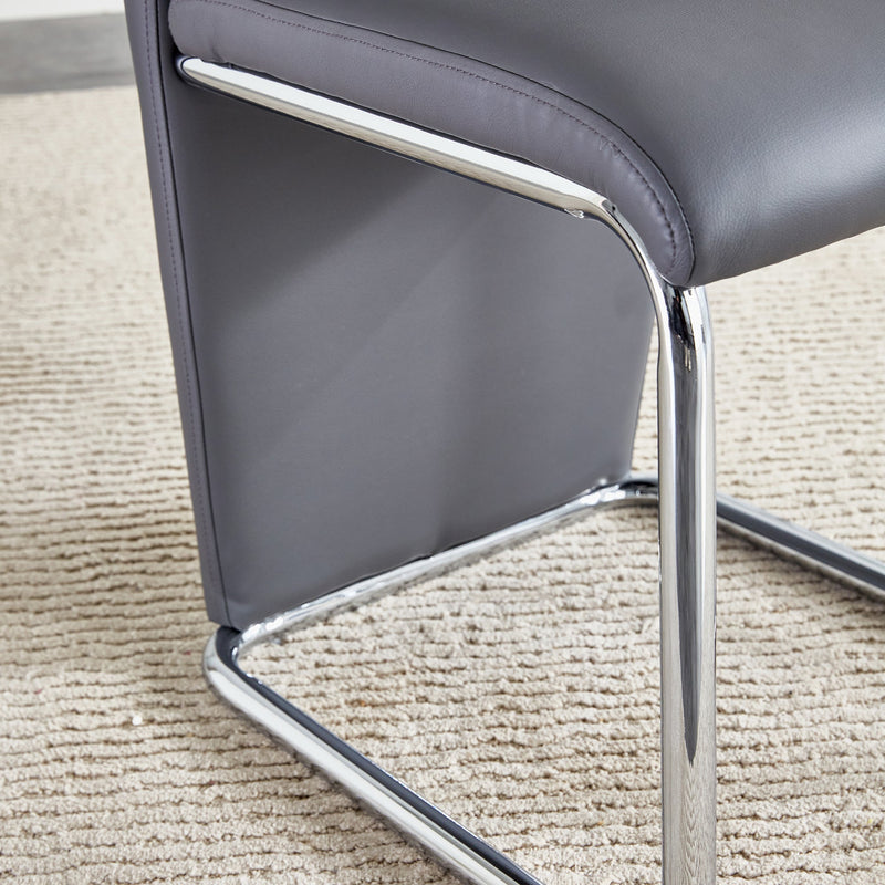 A set of 4 dining chairs, gray dining chair set, PU material patterned high backrest seats and sturdy leg chairs, suitable for restaurants, kitchens, and living rooms.
