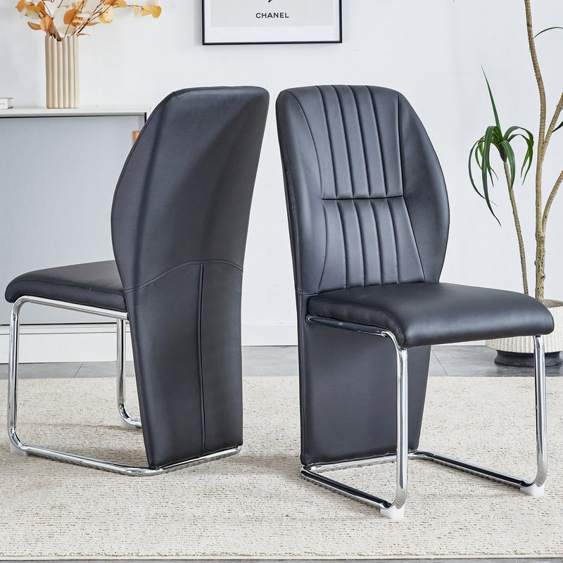 A set of 4 dining chairs, black dining chair set, PU material high backrest seats and sturdy leg chairs, suitable for restaurants, kitchens, and living rooms