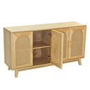 59.84"Modern 4-Door Cabinet with Rattan Decorative Doors,for Bedroom,Living Room,Office,Easy Assembly, Natural