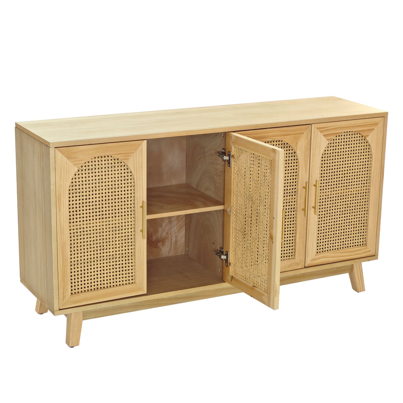 59.84"Modern 4-Door Cabinet with Rattan Decorative Doors,for Bedroom,Living Room,Office,Easy Assembly, Natural