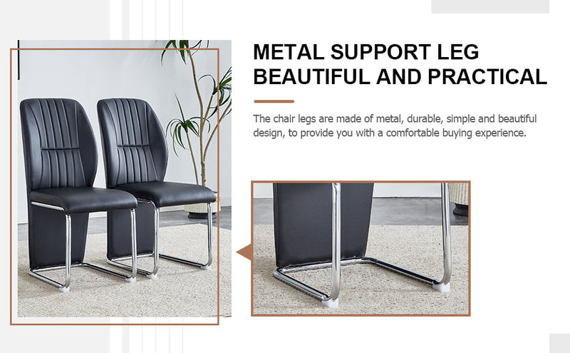 A set of 4 dining chairs, black dining chair set, PU material high backrest seats and sturdy leg chairs, suitable for restaurants, kitchens, and living rooms