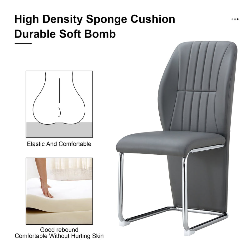 A set of 4 dining chairs, gray dining chair set, PU material patterned high backrest seats and sturdy leg chairs, suitable for restaurants, kitchens, and living rooms.