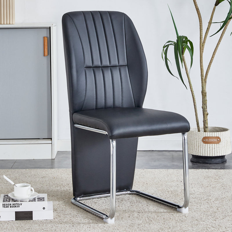 A set of 4 dining chairs, black dining chair set, PU material high backrest seats and sturdy leg chairs, suitable for restaurants, kitchens, and living rooms