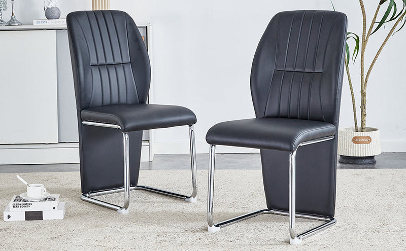 A set of 4 dining chairs, black dining chair set, PU material high backrest seats and sturdy leg chairs, suitable for restaurants, kitchens, and living rooms