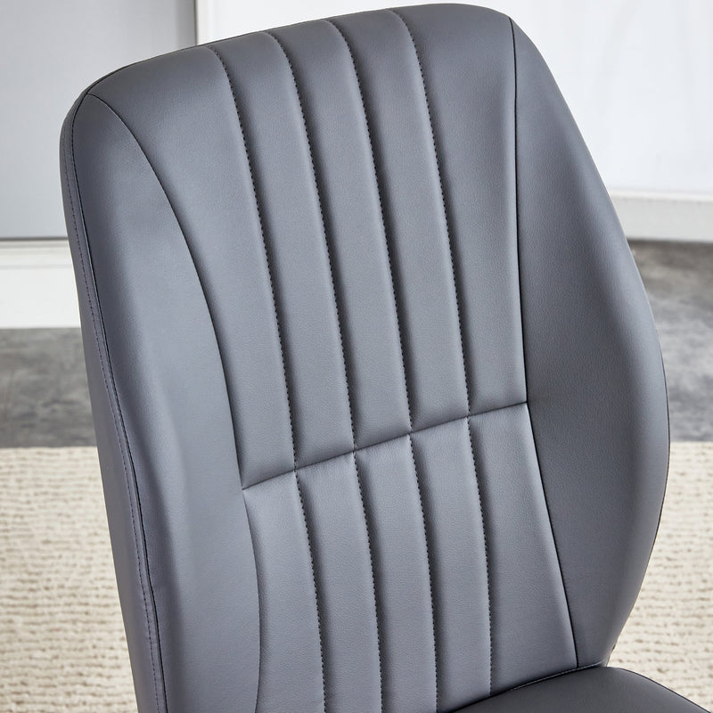 A set of 4 dining chairs, gray dining chair set, PU material patterned high backrest seats and sturdy leg chairs, suitable for restaurants, kitchens, and living rooms.