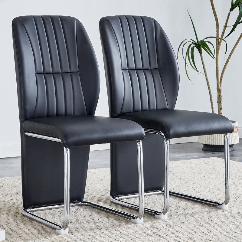 A set of 4 dining chairs, black dining chair set, PU material high backrest seats and sturdy leg chairs, suitable for restaurants, kitchens, and living rooms