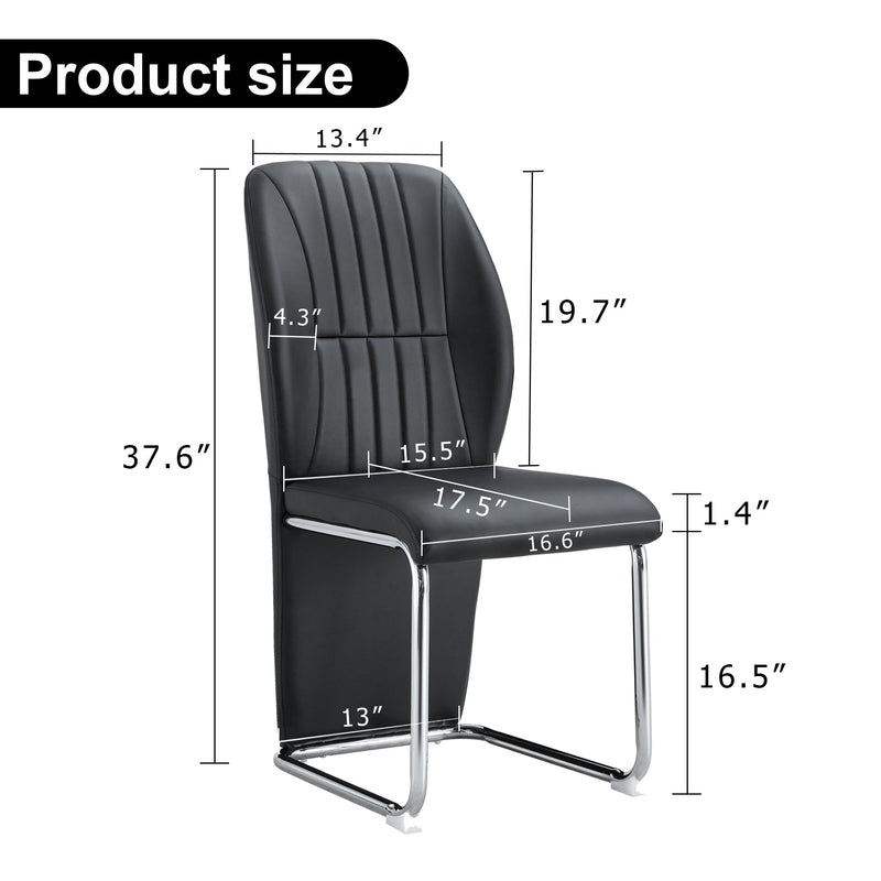 A set of 4 dining chairs, black dining chair set, PU material high backrest seats and sturdy leg chairs, suitable for restaurants, kitchens, and living rooms