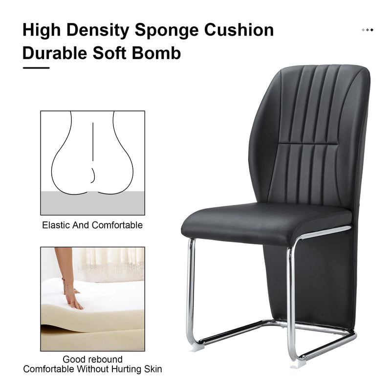 A set of 4 dining chairs, black dining chair set, PU material high backrest seats and sturdy leg chairs, suitable for restaurants, kitchens, and living rooms