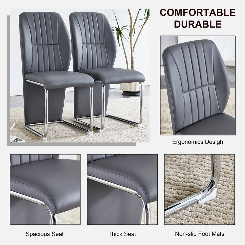 A set of 4 dining chairs, gray dining chair set, PU material patterned high backrest seats and sturdy leg chairs, suitable for restaurants, kitchens, and living rooms.