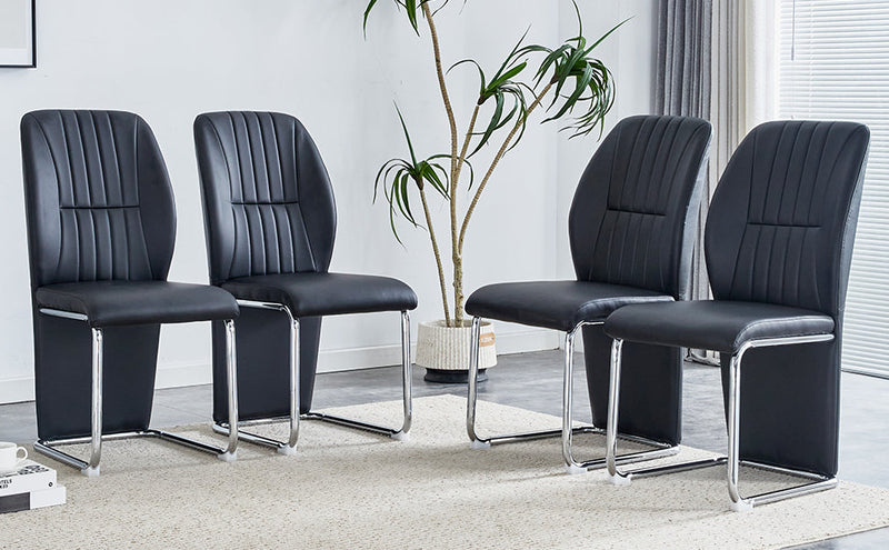 A set of 4 dining chairs, black dining chair set, PU material high backrest seats and sturdy leg chairs, suitable for restaurants, kitchens, and living rooms