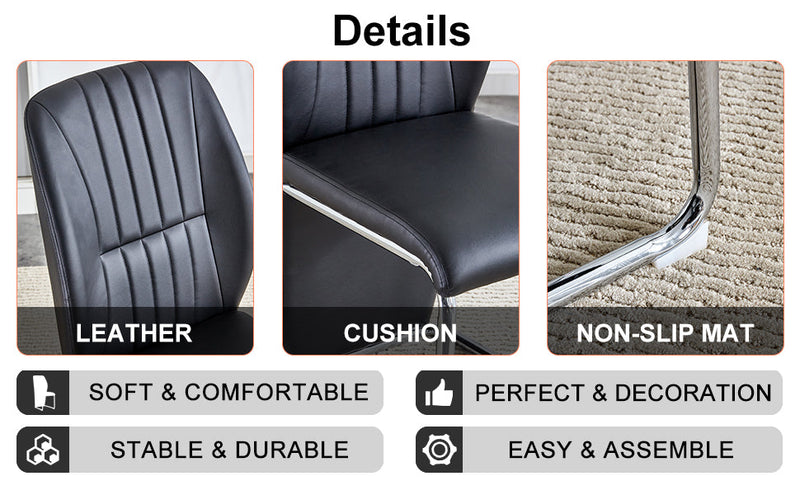 A set of 4 dining chairs, black dining chair set, PU material high backrest seats and sturdy leg chairs, suitable for restaurants, kitchens, and living rooms