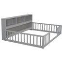 Full Floor Bed with Side Bookcase, Shelves, Guardrails