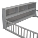 Full Floor Bed with Side Bookcase, Shelves, Guardrails