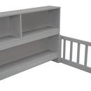 Full Floor Bed with Side Bookcase, Shelves, Guardrails