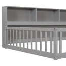 Full Floor Bed with Side Bookcase, Shelves, Guardrails
