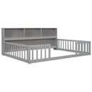 Full Floor Bed with Side Bookcase, Shelves, Guardrails