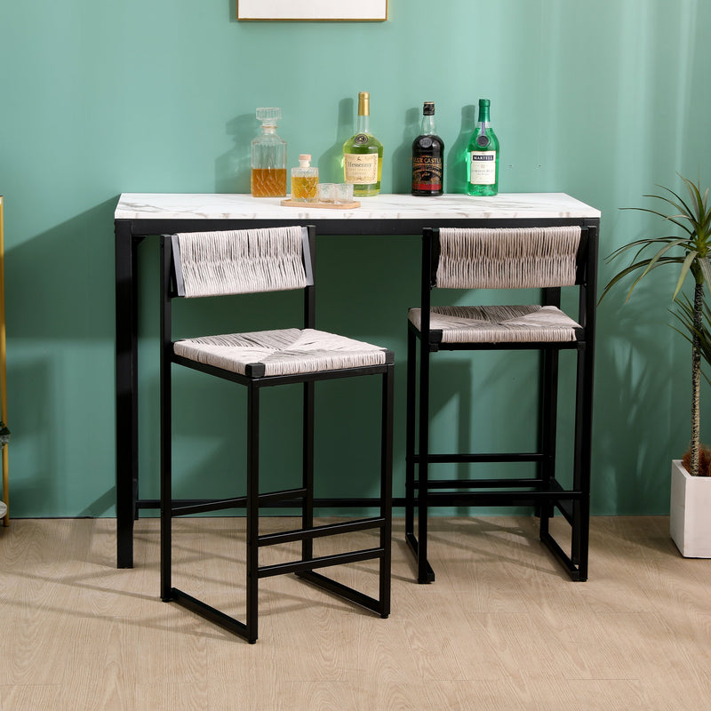 Gray Set of 2 Hand Weave Bar Stools with Back, photo 4 of 10
