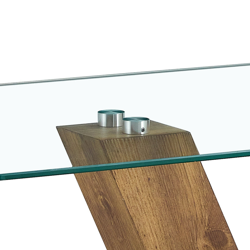 A modern minimalist style coffee table. Transparent tempered glass tabletop with wooden MDF columns. Suitable for living room and dining room. CT-V