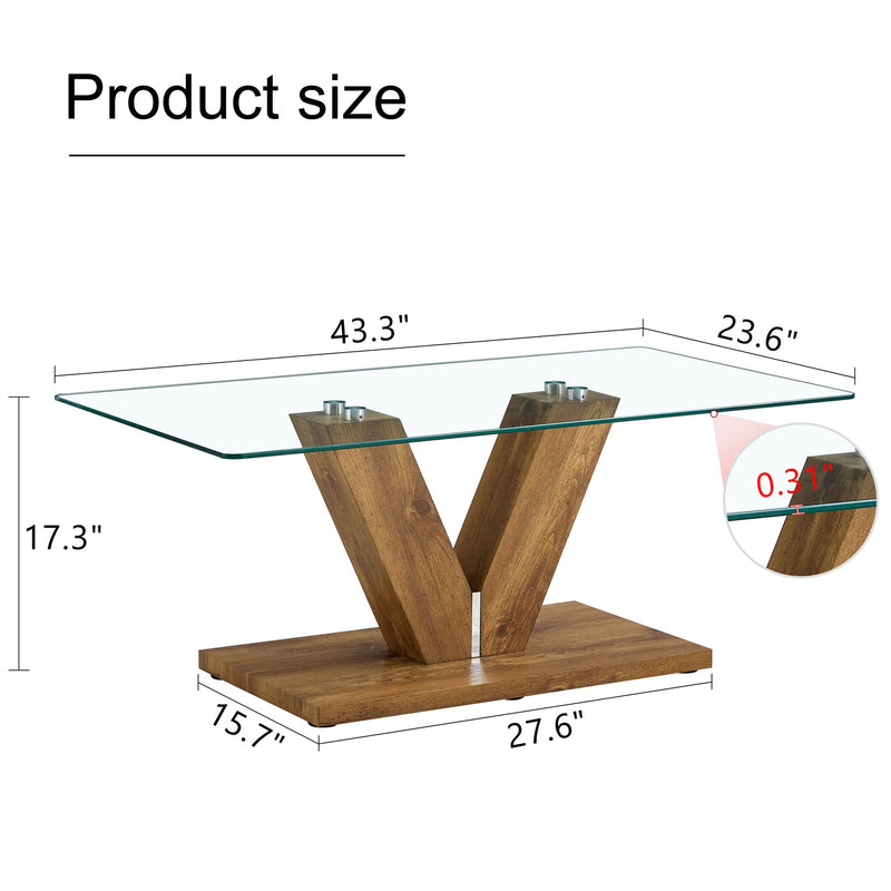 A modern minimalist style coffee table. Transparent tempered glass tabletop with wooden MDF columns. Suitable for living room and dining room. CT-V