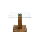 A modern minimalist style coffee table. Transparent tempered glass tabletop with wooden MDF columns. Suitable for living room and dining room. CT-V