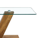 A modern minimalist style coffee table. Transparent tempered glass tabletop with wooden MDF columns. Suitable for living room and dining room. CT-V