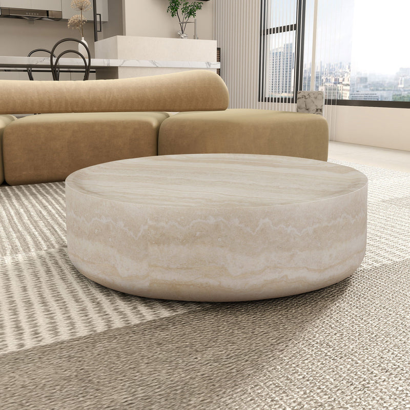 39.37" Faux MARS Pattern Coffee Tables for Living Room Round Tea Faux Travertine Textured table for Living Room, No Need Assembly.