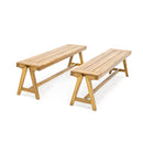 Outdoor Dining Benches (Set of 2) - Acacia Wood with Teak Finish by HouseOfZazla