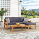 Aston Outdoor Acacia Wood 3 Seater Sofa Chat Set with Ottoman