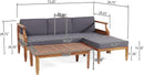 Aston Outdoor Acacia Wood 3 Seater Sofa Chat Set with Ottoman