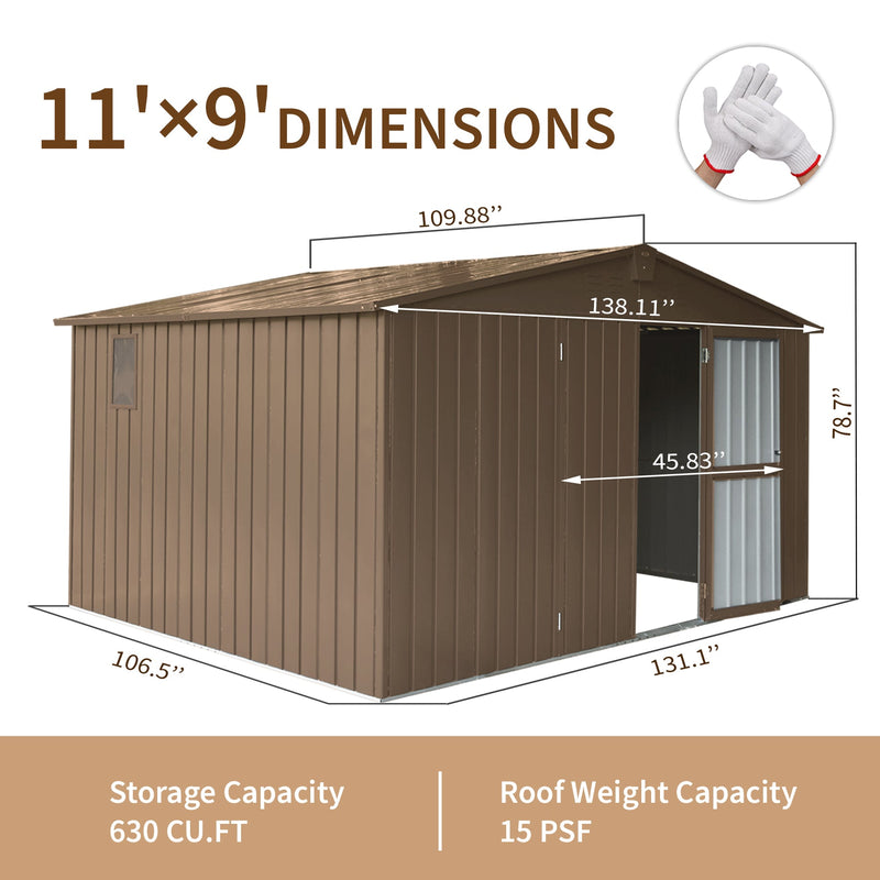 Backyard Storage Shed 11'x9' with Galvanized Steel Frame & Lockable Door, photo 7 of 7