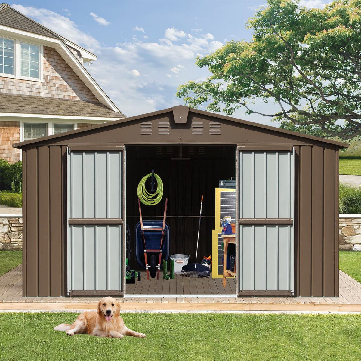 Backyard Storage Shed 11'x9' with Galvanized Steel Frame & Lockable Door, photo 3 of 7