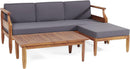 Aston Outdoor Acacia Wood 3 Seater Sofa Chat Set with Ottoman