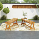 Outdoor Dining Benches (Set of 2) - Acacia Wood with Teak Finish by HouseOfZazla