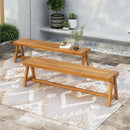 Outdoor Dining Benches (Set of 2) - Acacia Wood with Teak Finish by HouseOfZazla