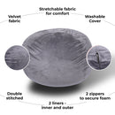 Minky Velvet Bean Bag Chair - Grey 5ft Plush Floor Chair