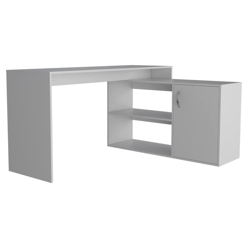 Axis Modern L-Shaped Computer Desk with Open & Closed Storage - White